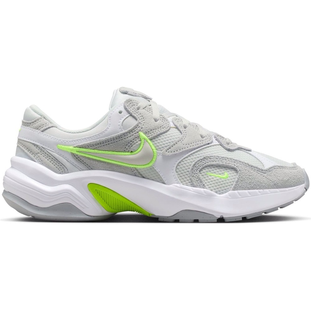 Nike White & Light Grey Sneaker with Neon Green Accents